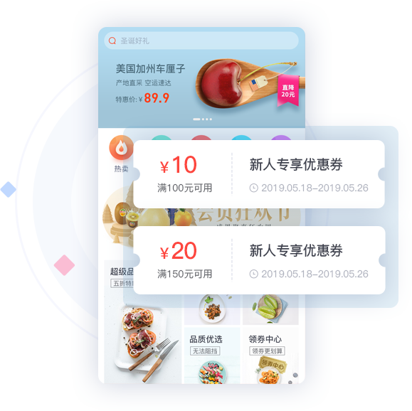 对新注册会员进行奖励,提升新用户注册量,激活率,关注度。利用优惠券等礼包引导用户转化,降低平均用户获取成本。